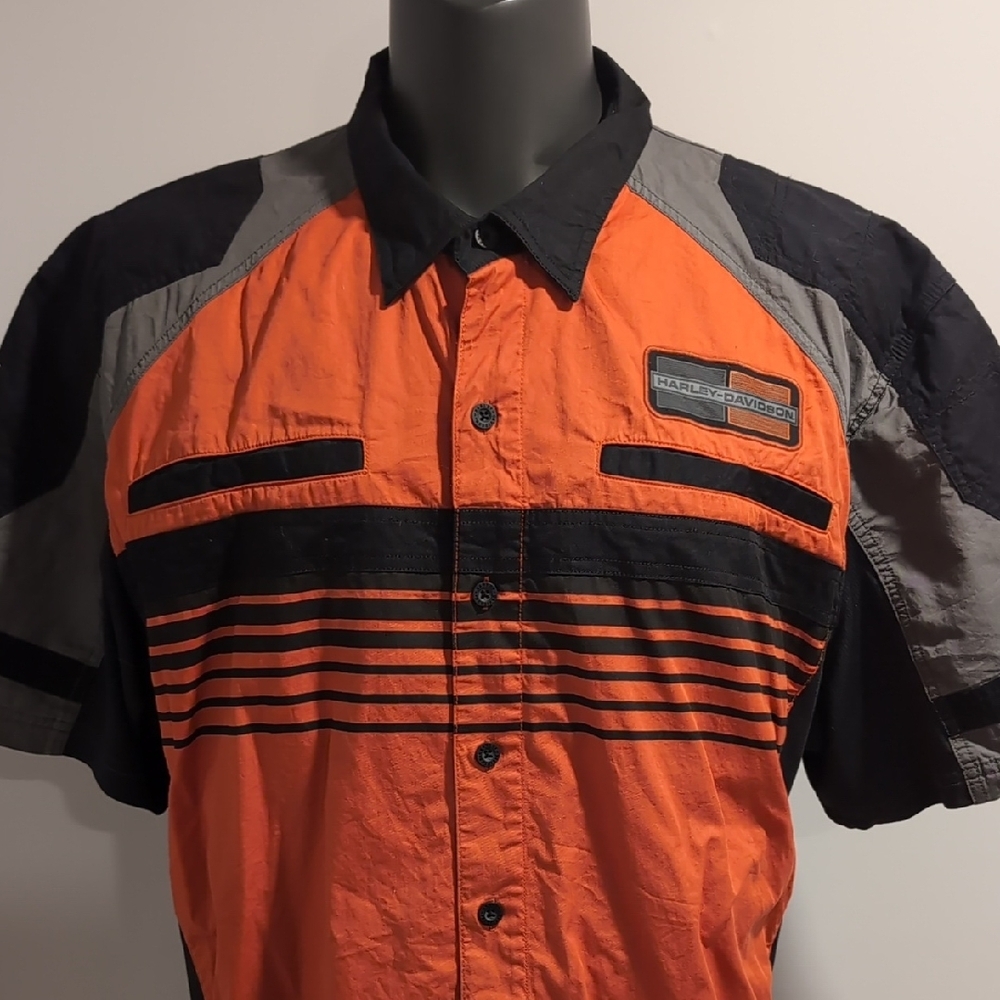 Harley-Davidson Orange and Black Button-Up Shirt Size 3XL